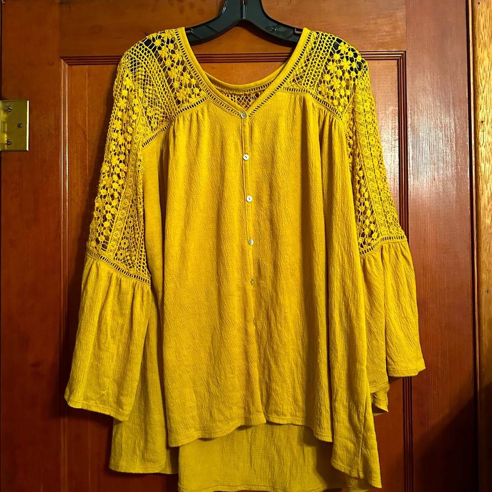 Mustard color top with crochet detail